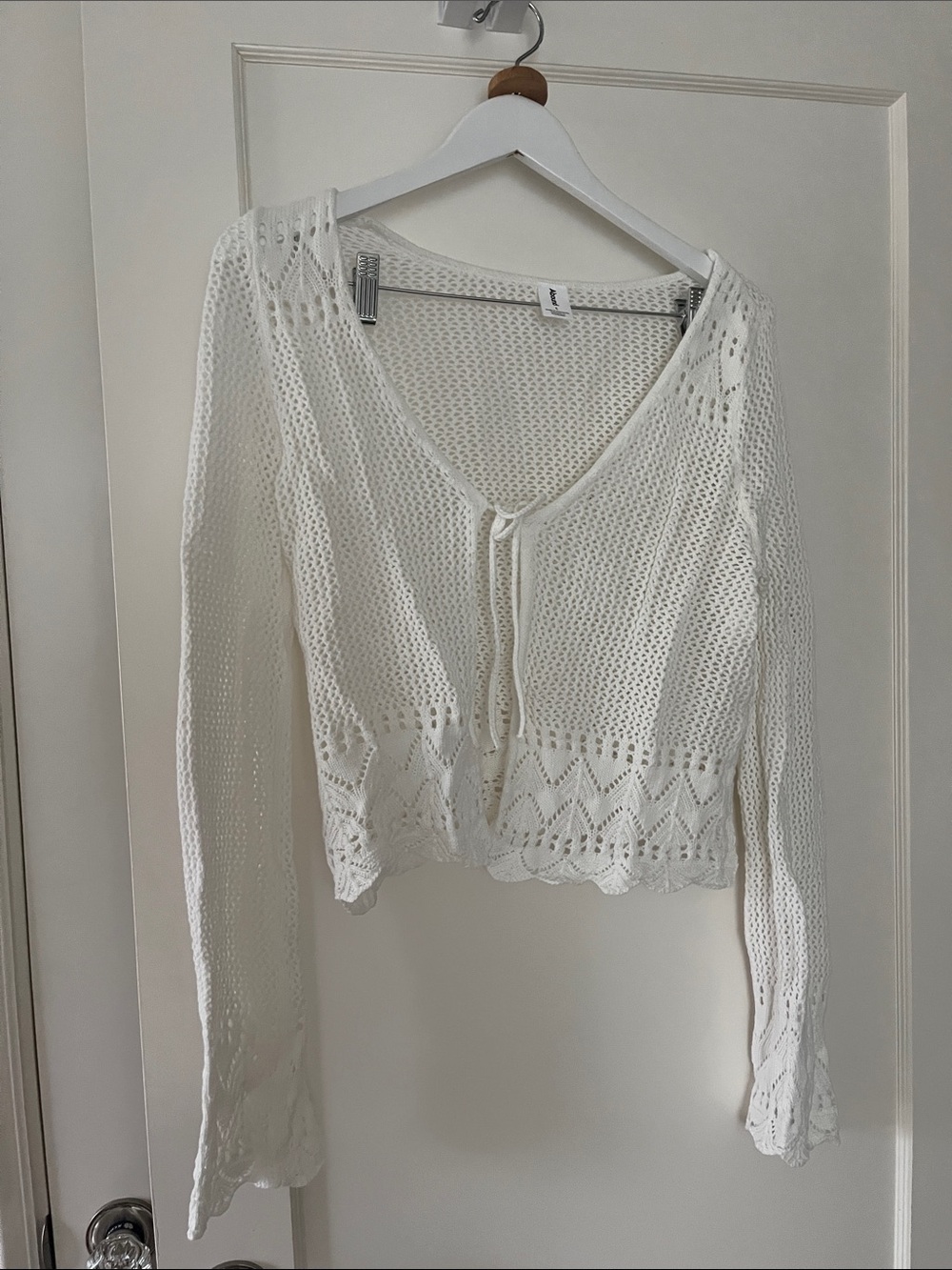 Abound White Crochet Tie-Front Cardigan